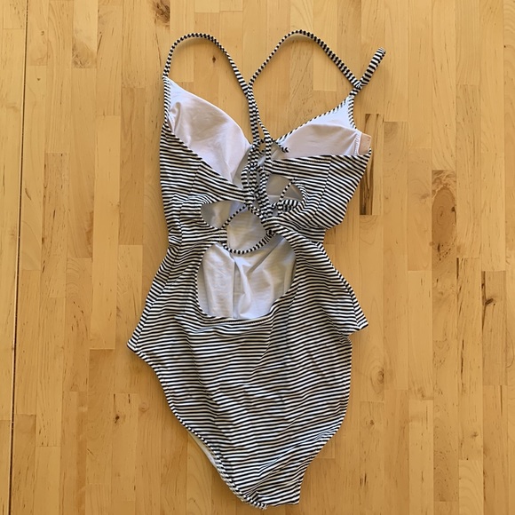 Aerie Strappy Back One Piece Swimsuit - black and white striped - Picture 5 of 7